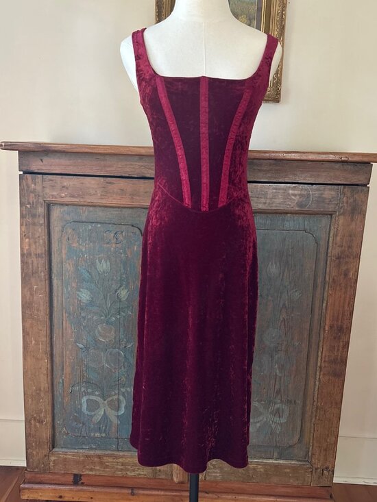 Betsey Johnson Dresses & Skirts - Vintage Betsey Johnson New York Crimson Velvet Corset Dress